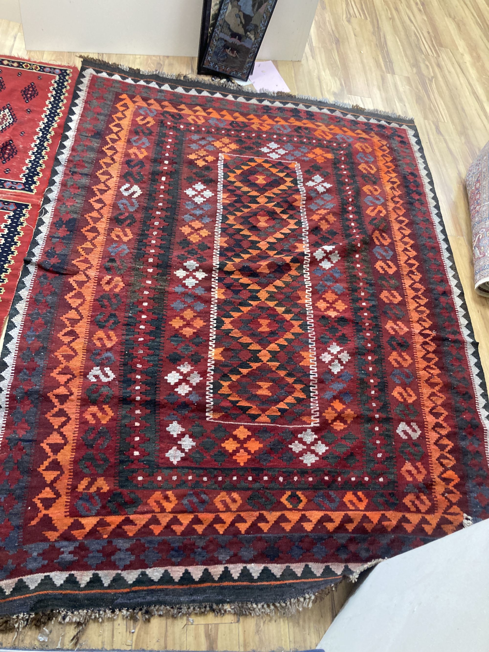 Two Kelim flatweave rugs, larger approx. 280 x 200cm